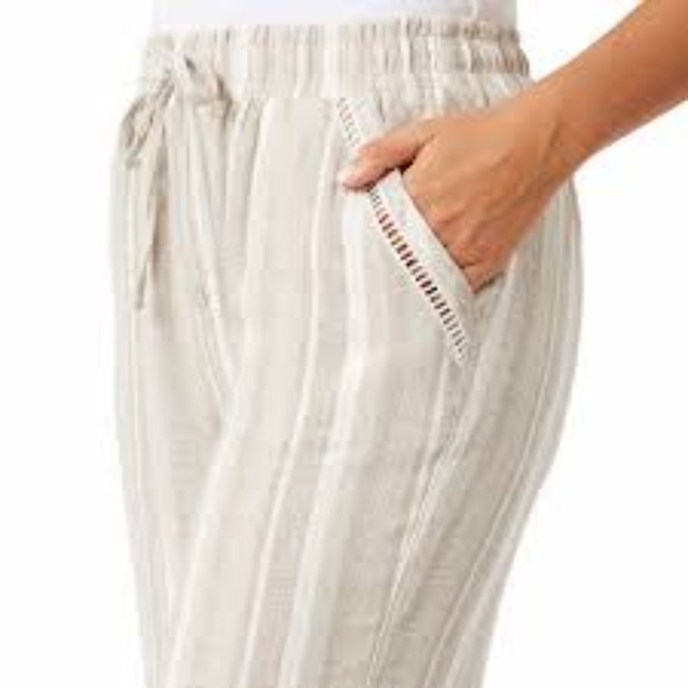 Briggs Linen Blend Pant Women's Size L Tan Striped Boho Beachy Cottagecore New - Picture 7 of 12